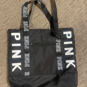 PINK Victoria's Secret Black Canvas Tote with Bold Branding